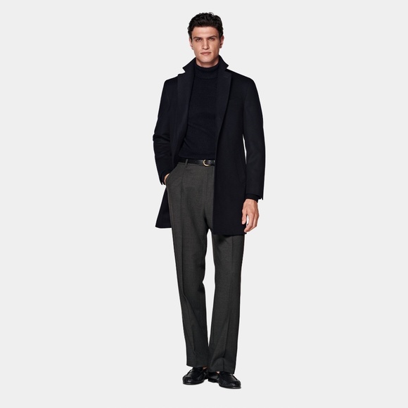 SUITSUPPLY Pure Wool Navy Overcoat Vicenza Int J4611 USA 38 Free CANALI Silk Tie - Picture 14 of 16